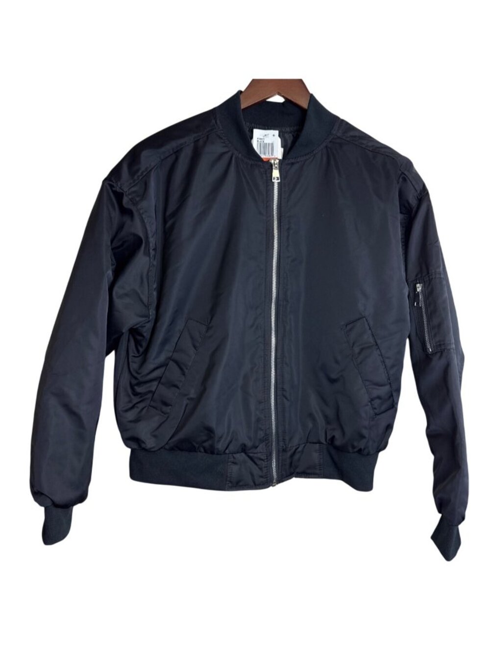 NWT Hippie Rose Bomber Jacket Women's XS Black Insulated Full Zip Sleeve Pocket